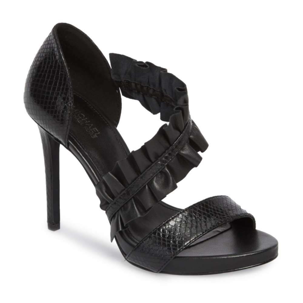 Michael Kors Bella Black Ruffle Platform Sandals
